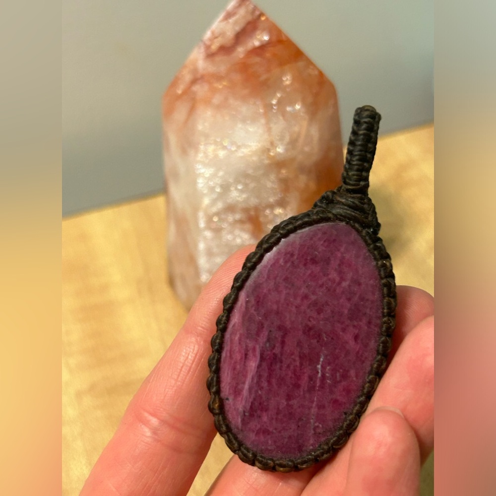 Hemp Wrap Raw Ruby Cabochon PENDANT - Picture 12 of 14